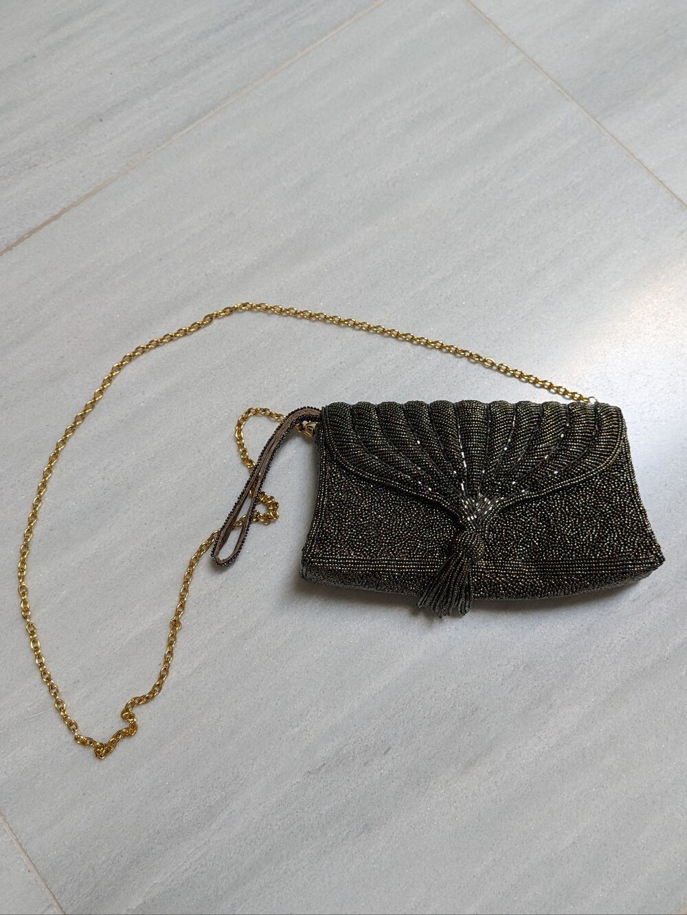 gorgeous INGE CHRISTOPHER bronze beaded clutch purse